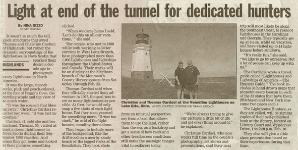 Asbury Park Press' article on The Lighthouse Hunters Christine & Tom Cardaci
