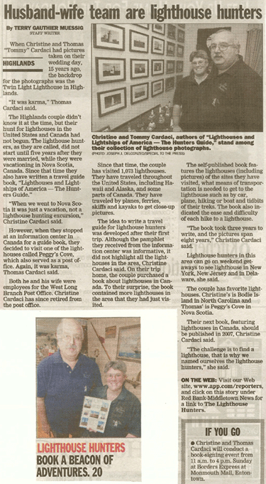 Asbury Park Press' article on The Lighthouse Hunters Christine & Tom Cardaci