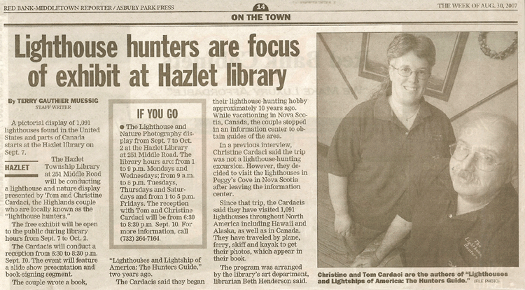 Asbury Park Press' article on The Lighthouse Hunters