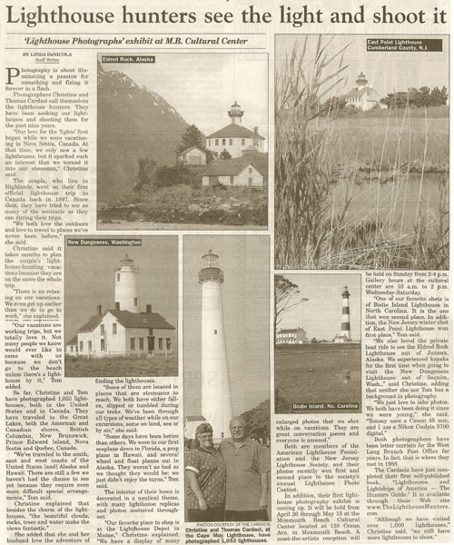 The GMNews' article on The Lighthouse Hunters Christine and Tom Cardaci