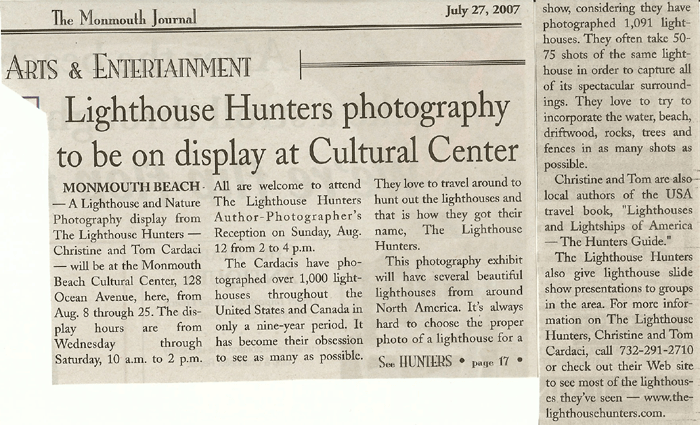 The Monmouth Journal's article on The Lighthouse Hunters
