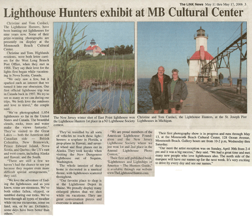 The Link's article on The Lighthouse Hunters Christine and Tom Cardaci